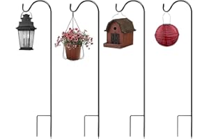Urban Deco Shepherds Crook Hooks for Garden Lights Adjustable Metal Stake Hangers Garden Heavy Duty Plant Hooks for Garden Lights Weddings Plant Baskets Lantern Bird (4 Pack Black)