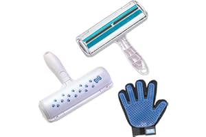 NICE PAWS Set de Rodillo Quita pelos Mascota y Guante Cepillo quitapelos Mascota - para Gatos y Perros - Lavable y Reutilizable sin recambios - Masajeador y Quita pelos de tu Mascota, Ropa, Sofa
