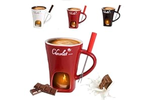 DengFen Tasse à fondue au chocolat, service à fondue en céramique avec fourchette, tasse à fondre le fromage, tasse chauffante au beurre, casserole chauffante avec bougie chauffe-plat, convient pour