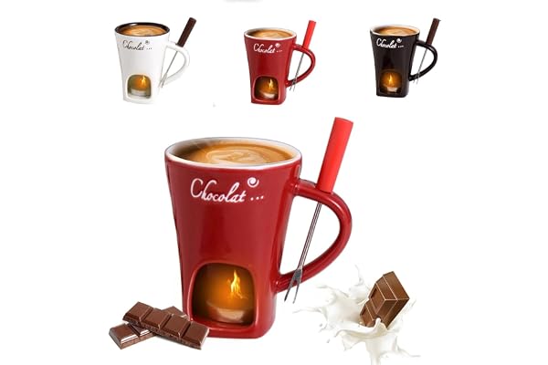 DengFen Tasse à fondue au chocolat, service à fondue en céramique avec fourchette, tasse à fondre le fromage, tasse chauffante au beurre, casserole chauffante avec bougie chauffe-plat, convient pour