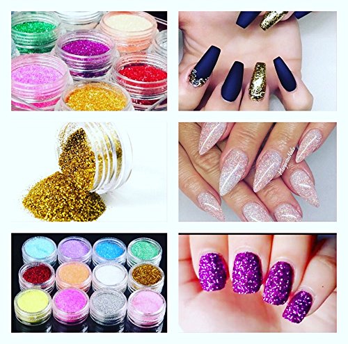 Ultra Fine Nail Art Crafts Loose Glitter Powder Dust Pots Metallic Holographic Matte Iridescent Pastel Rainbow Mixed Colours 2 6 12 + Free Gift (6 Pots(Random Colors))