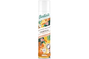 Batiste Shampooing Sec Tropical Grand Format, Rafraichit les Cheveux et Apporte du Volume, Parfum Noix de Coco et Ananas, Absorbe Excès de Sebum, Sans Rinçage, 280ml