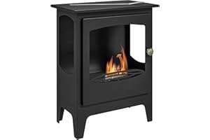 HOMCOM Cheminée à l'éthanol bioéthanol sur Pieds Style Contemporain avec réservoir 1,2L, Environ 3h de durée de Combustion Couverture 20 à 25 m² 39 x 26 x 54 cm Noir