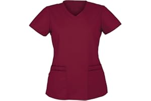 HAOLEI Tunic Tops for Women Uniform Beauty Healthcare Spa Salon Scrub Tops Plus Size Short Sleeve Plain V Neck T Shirt UK Sale Long Length 2023 Casual Summer Shirts Pockets Ladies Blouses Work