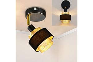 ‎HOMEFIRE Homefire Vintage Deckenstrahler Industrial Deckenlampe - Retro Drehbar Wandstrahler mit Schwarz Stofflampenschirm Gold Metall Wandleuchte E14 Fassung Wandlampe für Wohnzimmer Schlafzimmer Küche Flur