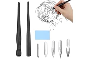 ‎MEETORY Meetory Federhalter und Halter Set, Federhalter mit Zeichenfeder für Comics, Stifthalter, 2 Federhalter 5 Federn 1 Radiergummi für Zeichnungen für Karikaturisten und Künstler