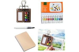 Umllpet Mini Aquarell-Set, Portable Aquarell Skizzenbuch, 8 Grids Mini Holz Reise Malpalette Malkasten, Skizzenbuch Palette Set für Maler, Künstler, Studenten