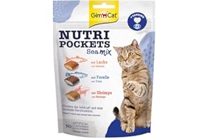 GimCat Nutri Pockets Sea Mix - Knaprigt kattgodis med krämig fyllning och funktionella ingredienser - 1 påse (1 x 150 g)