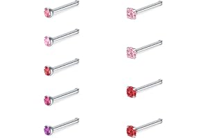 FECTAS Näspiercing 18 g 20 g 22 g silver kirurgiskt stål näspiercing 7 mm längd rak tunn rostfritt stål diamant piercing smyc