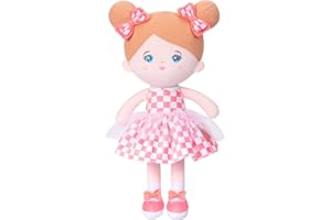 OUOZZZ Muñecas de Trapo para Bebé con Vestido Rosa y Ojos Azules, Suave Muñeca de Peluche Juguete, Regalo para Niños 3+ Años, 38cm