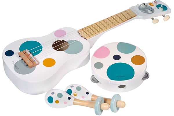 Kindsgut Ensemble d'instruments de Musique avec hochet et Tambourin, Couleurs discrètes et Modernes, Points