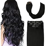 Sindra Extension Capelli Veri Clip Human Hair Extension Nero Jet Colore 35cm 100g 6Pcs Remy Umani Naturali Liscio Extension C