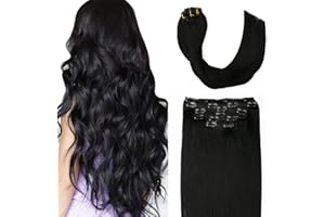 Sindra Extension Clip Capelli Veri Estensioni Capelli Nero Jet 45cm 120g 6Pcs Human Hair Extension Capelli Veri Clip Extension Capelli(clip#1-45cm)