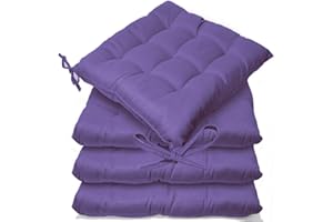 CB CASABELLA Casabella Pack of 4 Seat Pad for Dining Chair Garden Kitchen Chair Cushion With Tie On_9 Stitch_Purple Indoor/Outdoor Comfortable chair pads for Kitchen seat pads 9 stitch cushions