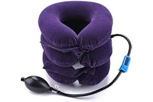 JUNERAIN Cervical Neck Traction Collar Device, 3-layered Air Inflatable Spine Alignment Pillow, Vertebra Retractor Neck Support Tractor Treatment, Chronic Neck and Shoulder Instant Pain Relief