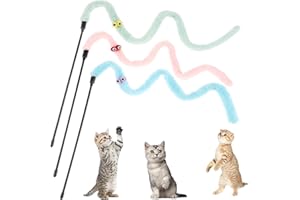 Andibro 3Pcs Colorful Interactive Cat Wand Toys, Macaron Kitten Ribbon Charm Wand Multicolor Cat String Toy Cat Teaser Wand String Ribbon Charm Stick for Indoor Cat Kitten Exercise(B)
