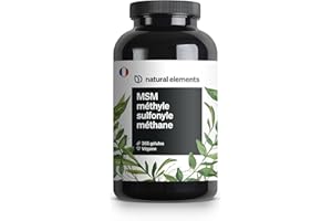 NATURAL ELEMENTS Gélules de MSM - 365 gélules végétaliennes - Testé en laboratoire - 1600mg de poudre de méthylsulfonylméthane (MSM) par dose journalière - Sans stéarate de magnésium, fortement dosé