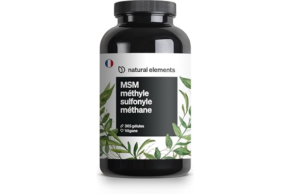 Gélules de MSM - 365 gélules végétaliennes - Testé en laboratoire - 1600mg de poudre de méthylsulfonylméthane (MSM) par dose journalière - Sans stéarate de magnésium, fortement dosé