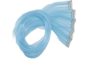 CAISHA 60cm 5 Parti Colorato Ciocca Meches Clip In Extension Extension Per Capelli Lisci Capelli Lunghi Parrucchino Celeste BST109