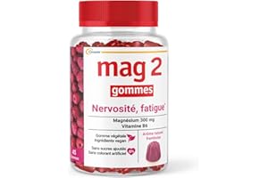 MAG 2 - Gommes framboise - Magnésium et vitamine B6 - Anti-nervosité et anti-fatigue - Sans sucres ajoutés - Complément alimentaire - 45 gommes - Elu produit de l'année 2023
