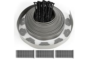 EUBSWA Borde Jardín Césped Borde de Plástico 10 Metros con 50 Clavijas, Delimitadores de Bordes Flexible, Bordura Exterior para Tierra Cenefa Parterres, Altura 5cm, Gris