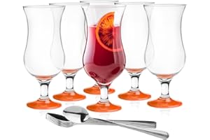 Glasmark KROSNO 1992 Juego De 6 Vasos Para Cócteles Para Zumo Agua Soda 420 ml En Vidrio Transparente Fondo De Color Naranja Con Cucharillas