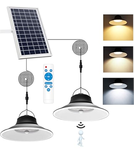 NIORSUN Solar Indoor Lights Outdoor, LED Solar Pendant Lights 3 Color Dimmable Lighting With Remote Control, Gazebo Lights,2x16.4ft Cab - View #7