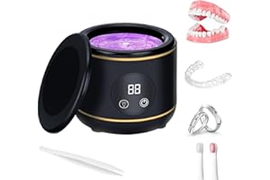 Nettoyeur de retenue à ultrasons UV, Weslery 230ML Machine de nettoyage de retenue pour prothèses dentaires, protège dents aligneur tête de brosse bijoux, bracelet montre avec trois modes (Black)