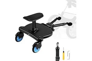 ENERHUB Buggy Board, Universal Buggy Board with Seat, Kiddy Board Compatible with Over 99% of Pushchairs, Pram Standing Board Stroller Board for Children from 2-6 Years (Blue)