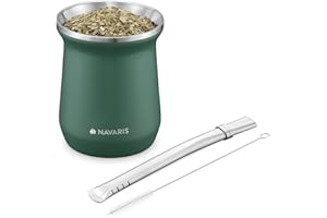 Navaris Yerba Mate zestaw kubków ze stali nierdzewnej – 300 ml, filiżanka do herbaty mate – kubek do maty, ze słomką i szczotką do czyszczenia