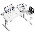 COWISH Electric Standing Desk 120x60cm Sit Stand Table Height Adjustable L Shaped Standing Desk with Built-in Power Outlet & Memory Smart Panel, White