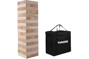 TUAHOO Garden Games - Torre gigante da 0,6 m fino a 1,5 m, grandi blocchi di legno impilabili, per bambini, adulti, famiglia, divertimento interno ed esterno