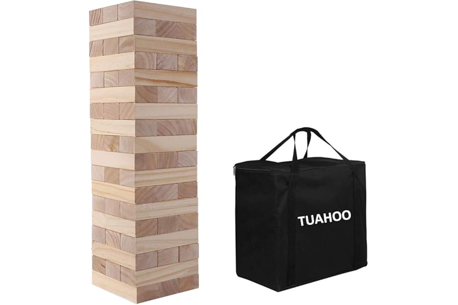 TUAHOO Outdoor Garden Games Giant Tumble Tower (Stack 0.6 M up to 1.5 M), Large Tumbling Timber Wooden Blocks Stacking Game for Kids Adults Family Fun