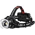 AMAKER LED Rechargeable Headlamp, 900000 Lumens Super Bright with 5 Modes & IPX7 Level Waterproof USB Rechargeable Zoom Headlight, 90° Adjustable for Outdoor Camping, Running, Cycling, Climbing