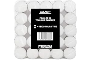 Avlash ® Pack of 50-4 Hour Burning Time Unscented Tea Lights, Great for Centrepieces, Weddings, Christmas, Spa, Dining Table and Home Décor