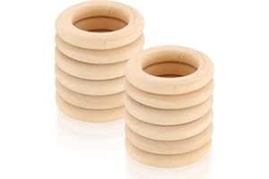 FULUSHOUXI 12 Pcs Natural Wooden Rings, 70mm Unfinished Wood Rings, Wooden Loops Ring Pendant Connectors for DIY Arts and Crafts, Jewellery Making, Home Decor Wood Ring Pendant Connectors
