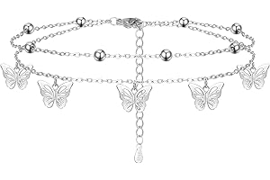 COSIE LILY Bracelet Cheville Femme Chaine de Cheville Argent Papillon Bicouche Bijoux Femme Réglable Chaine Cheville Femme Accessoires de Plage