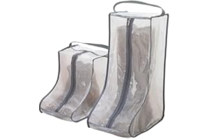 RIKYO 2 Set Boot Storage,Portable Short Boots and Tall Boots Storage or Protector Bag,Shoe Dust Bags,Shoe Sleeves for Travel,Clear Boots Cover,Shoes Packing Organizers for Men & Women Sneakers, Grey Edge