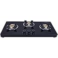 Elica Slimmest 3 Burner Auto Ignition Gas Stove with Double Drip Tray and Forged Brass Burners (773 CT VETRO (TKN CROWN DT AI))