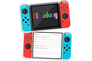 ZELAITE 12 x Einladungskarten Umschläge für Mädchen & Jungen Kindergeburtstag, Video Gaming Spiel , Die bunten Karten sind die perfekte Einladung für die nächste Gaming Party