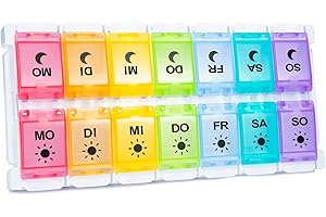‎MOSSIME Pillen-Organizer für wöchentliche Pillen,Tablettenbox 7 Tage Morgens Abends, Pillendose 7 Tage 2 Fächer, Pillenbox 14 Tage Medikamentenbox Große Fächer Für Fischöle
