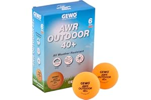 ‎GEWO GEWO AWR Outdoor 40+ Table Tennis Balls - Water-Repellent Plastic Outdoor Table Tennis Balls for Outdoor Use - High-Quality, Weather-Resistant Training Table Tennis Balls, 40 + mm Diameter, Pack of 6