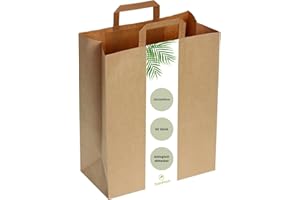 DeinPack Lot de 50 sacs en papier 32 x 12 x 40 cm - Respectueux de l'environnement - Grands sacs cadeaux en papier biodégradables et compostables - Marron