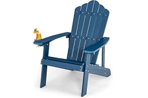 RELAX4LIFE Outdoor Adirondack Chair, Weather Resistant Garden Chair Leisure Armchair with Movable Cup Holder, HIPS Adirondack Lounger Seat for Fire Pit Patio Yard Lawn (Navy)