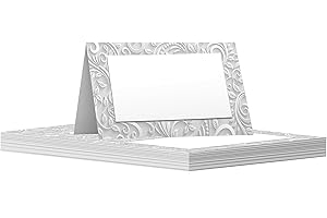 GIFTZIE 30 Pack Name Place Cards for Table - Floral Relief - Wedding Table Name Cards for Weddings, Engagement Party, Christmas Birthday Parties, 80mm x 80mm White Wedding Table Plan Placecards Card