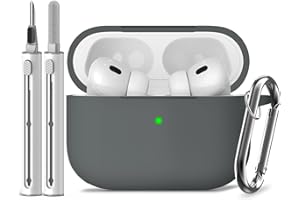 Inesore Compatible with Airpods Pro 2nd/1st Cases Cover,Silicone Protective Case for Apple Airpods Pro 2nd/1st Generation Charging Case with Keychain and Cleaner Pen,for Women Men(Grey)