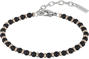 Breil, Collezione Black Onyx, Bracciale da Uomo a Ispirazione Nautica, con Sfere di Onice Nero e Acciaio Specchiato, Chiusura a Moschettone, Idee Regalo Uomo, Lunghezza 17.5-22.5 cm