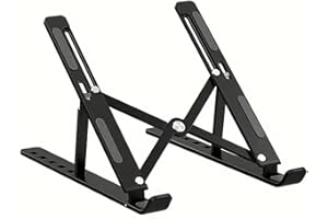 Ikaif Elegancki aluminiowy i silikonowy stojak na laptopa - regulowany i składany, idealny do notebooków do 17,3 cala, ulepszone chłodzenie, idealny do użytku domowego i biurowego (czarny)