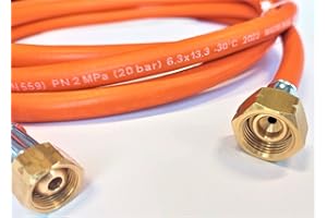ZaTeChS Propan Butan Manguera de Gas 200cm (2m) | 20 Bar | Ø9mm | 1/4" - 21.8" Inches LKS Acoplamiento rápido | hasta -30°C | Pantalones para Camping, barbacoas de Gas