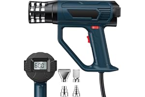Pfloge® Pistola de Calor 2500W Con Pantalla Digital LCD, 50℃~600℃ Pistola Aire Caliente Temperatura y 2 Flujos de Aire Ajustables, Pistola Calor con 4 Boquillas para Calefacción y Soldadura